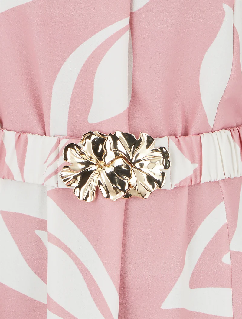 Gerades Kleid mit Gürtel - Rose