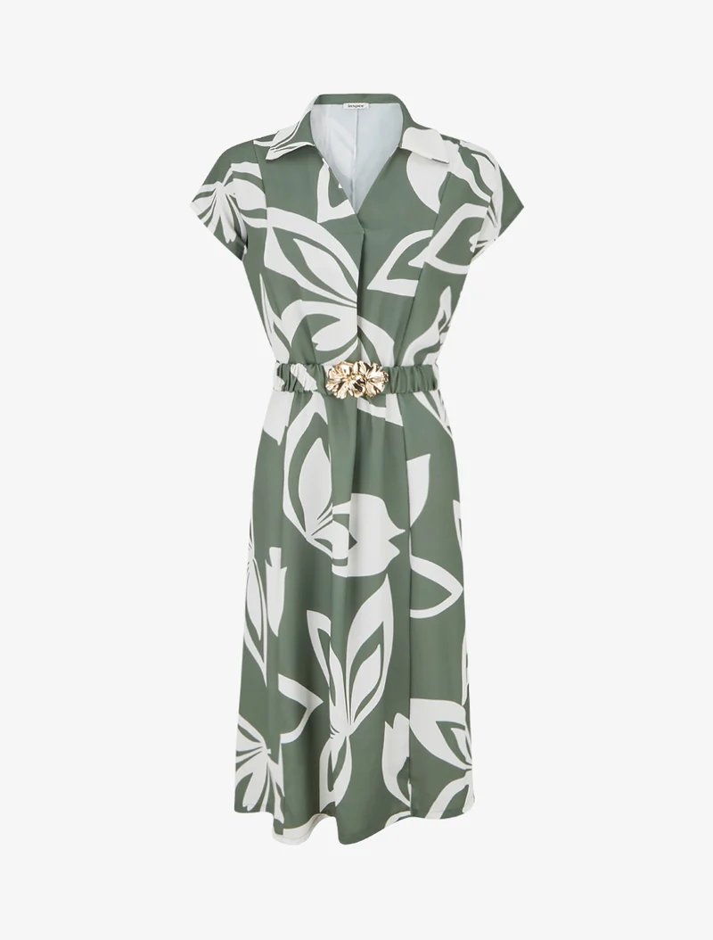 Gerades Kleid mit Gürtel - Kaki