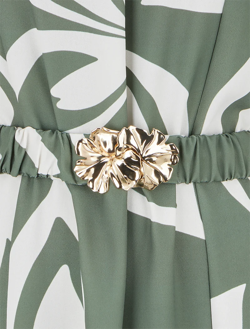 Gerades Kleid mit Gürtel - Kaki
