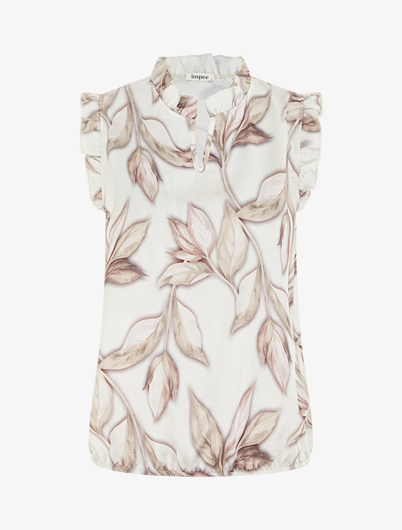 Top aus satin mit blätterdruck - Beige