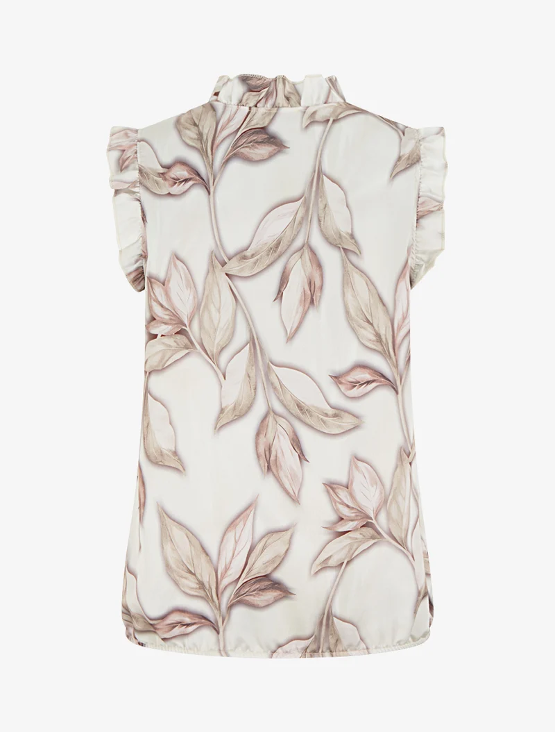 Top aus satin mit blätterdruck - Beige
