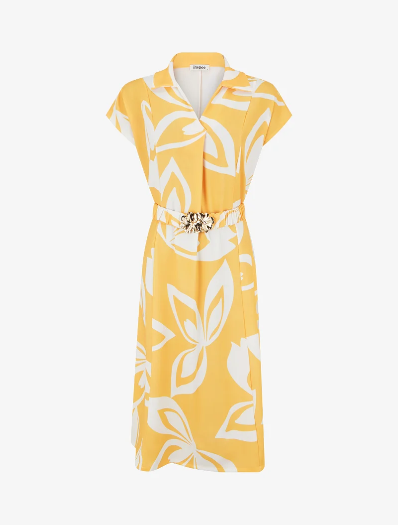 Gerades Kleid mit Gürtel - Gelb