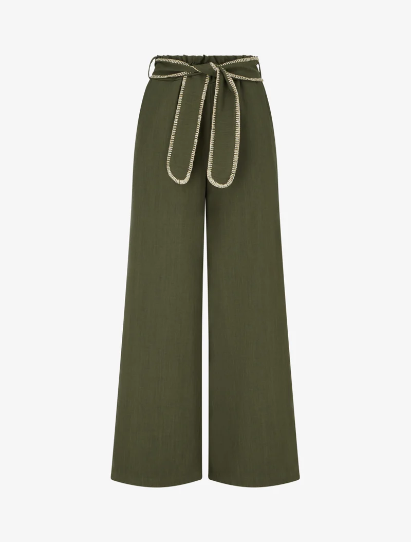 Gürtelhose mit irisierendem Detail - Kaki