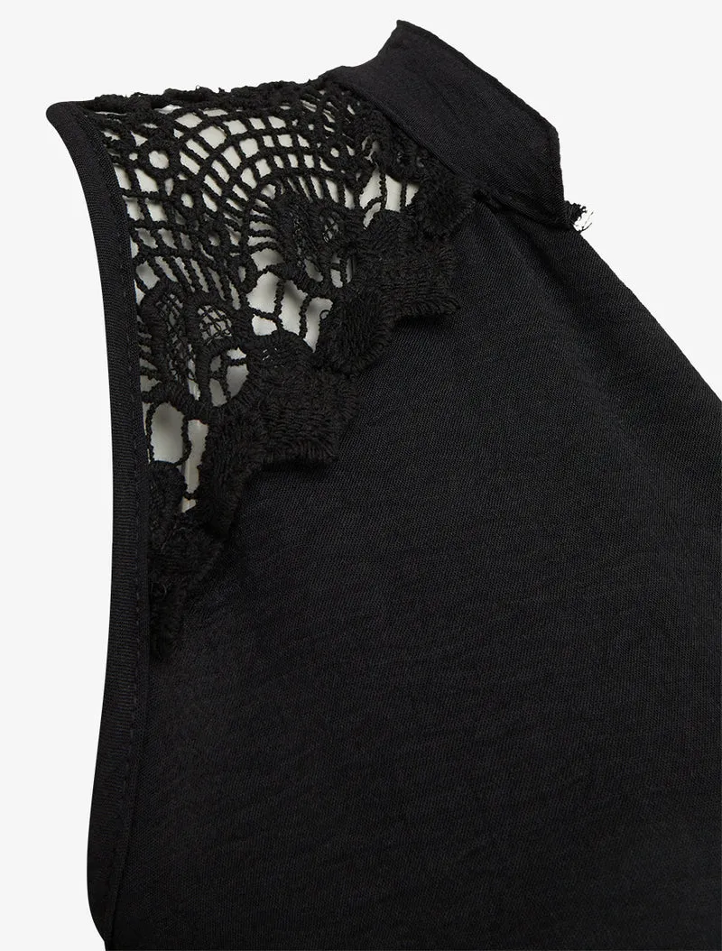 Ärmelloses Oberteil mit Stickdetail - Schwarz
