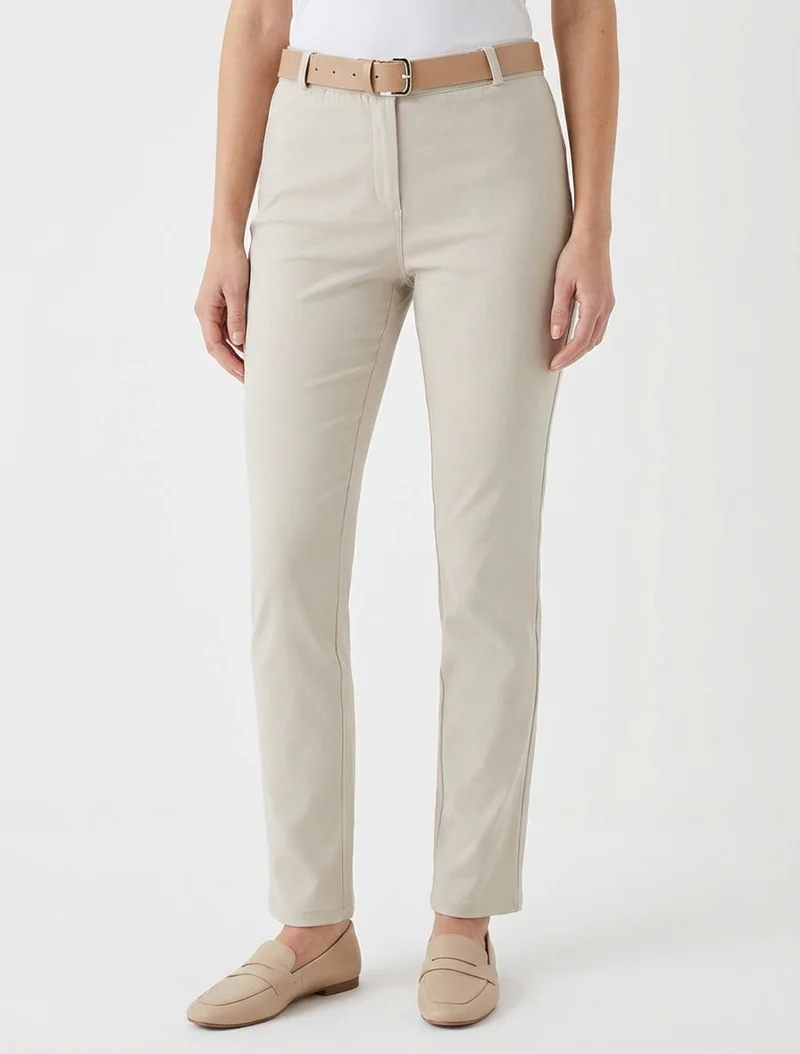 Gerade geschnittene einfarbige Hose - Beige