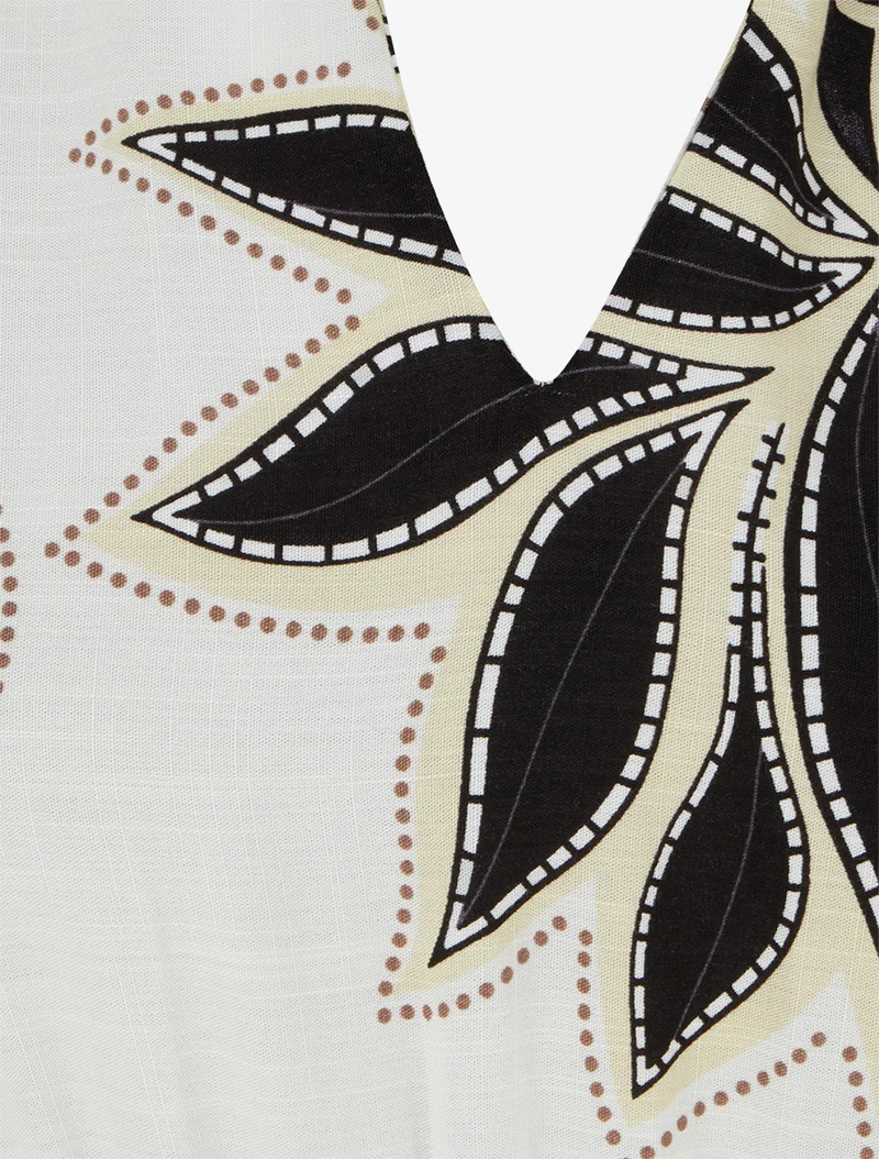Langes, ausgestelltes Kleid mit Ananas-Print - Schwarz