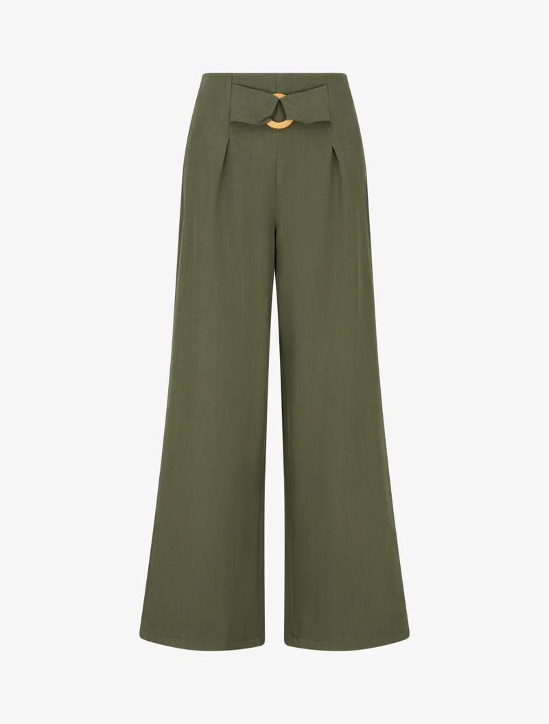 Weit geschnittene Hose mit hohem Bund und Zierschnalle - Kaki
