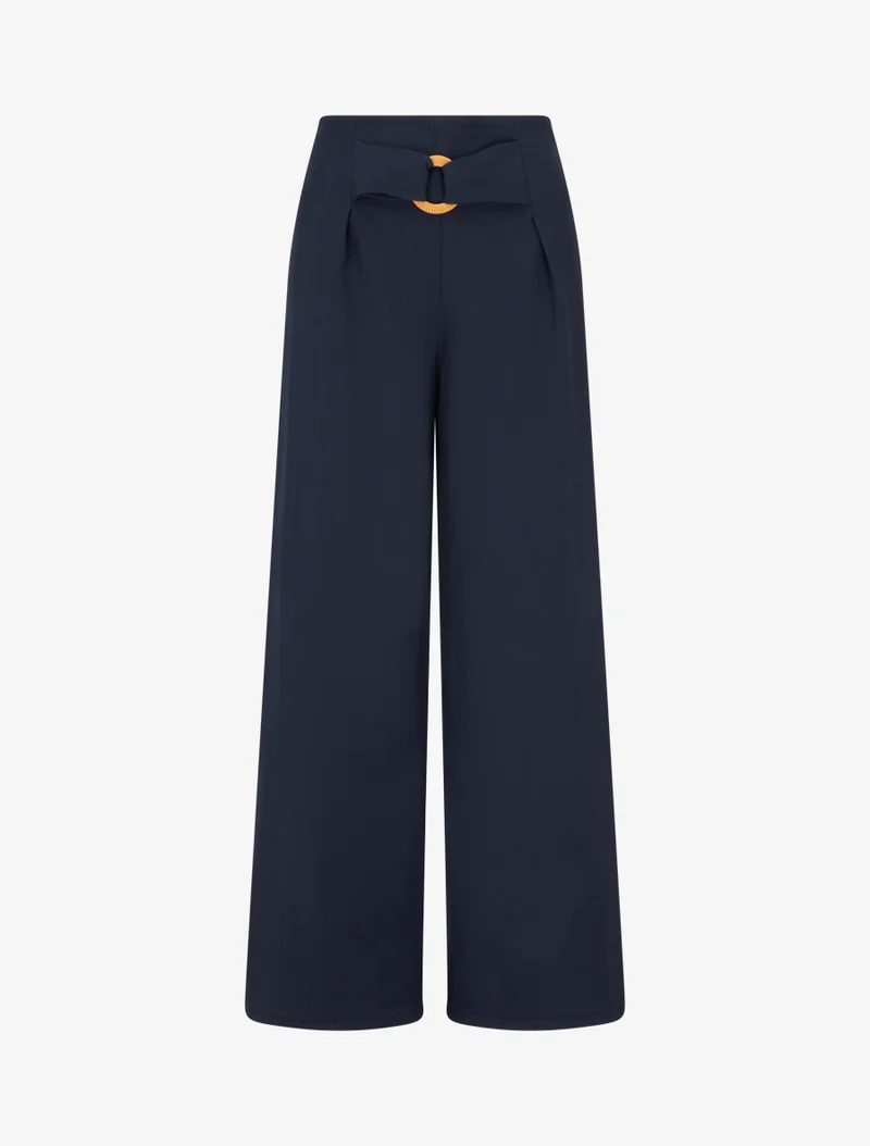 Weit geschnittene Hose mit hohem Bund und Zierschnalle - Marine