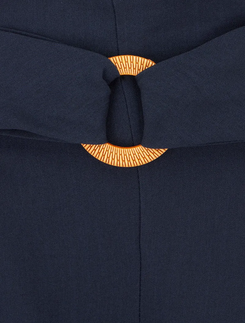 Weit geschnittene Hose mit hohem Bund und Zierschnalle - Marine