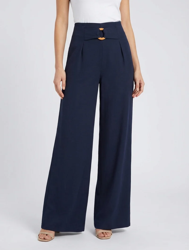 Weit geschnittene Hose mit hohem Bund und Zierschnalle - Marine