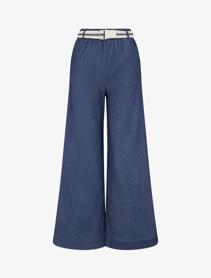 Weite Hose mit hoher, taillierter Taille - Rohblau