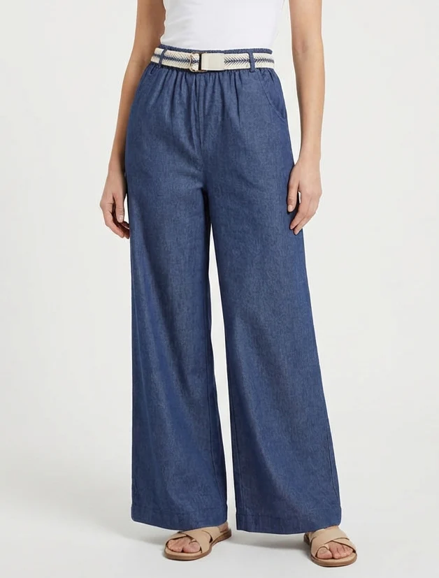Weite Hose mit hoher, taillierter Taille - Rohblau