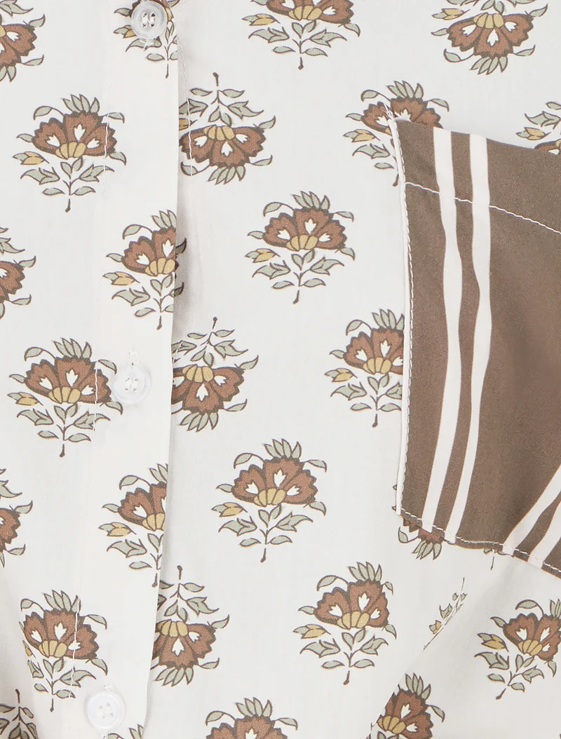 Kurz geschnittene Blumenprint-Bindebluse - Braun