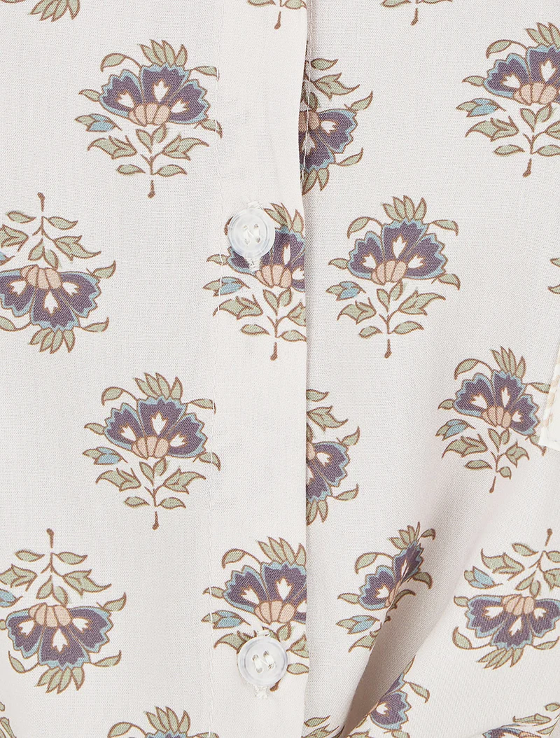 Kurz geschnittene Blumenprint-Bindebluse - Dunkelgrau