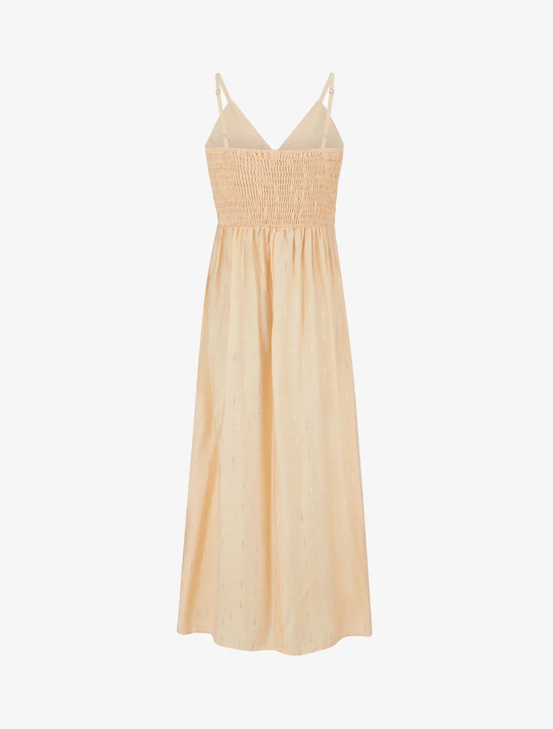 Einfarbiges elastisches Kleid mit schimmerndem Detail - Lachsrosa