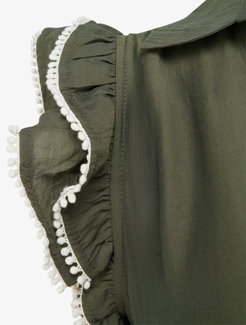 Langes Kleid mit Flügelärmeln aus Häkelspitze - Kaki