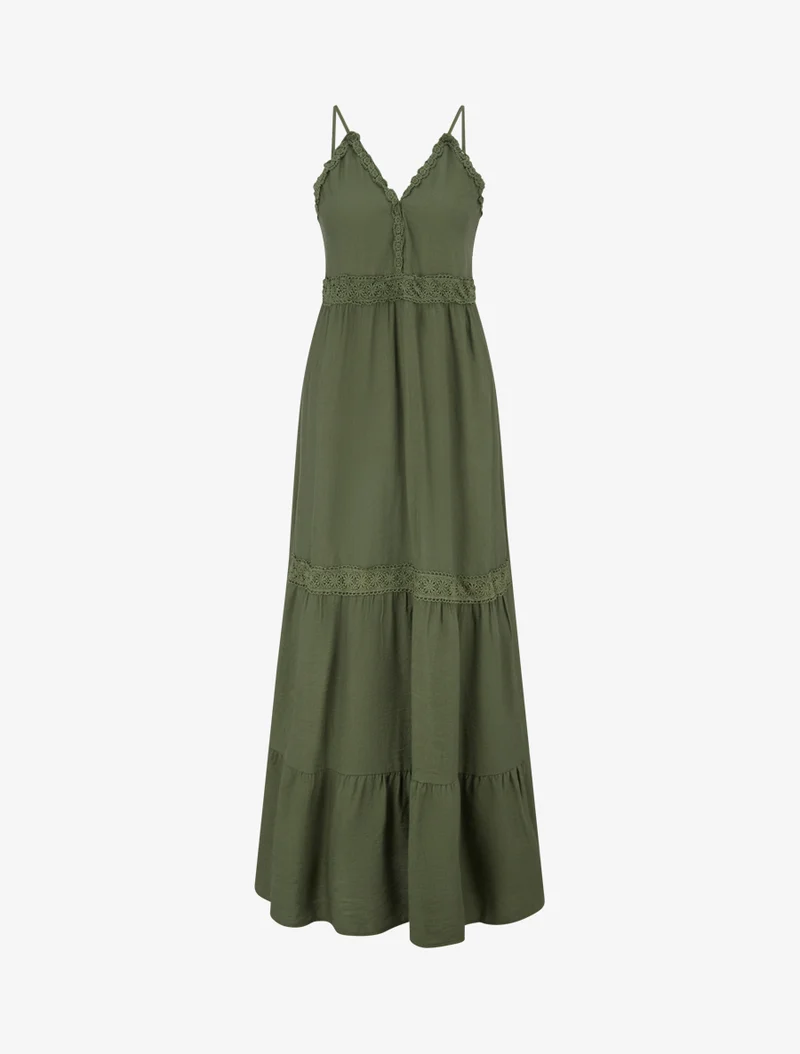 Elastisches Kleid mit Häkeleinsätzen - Kaki