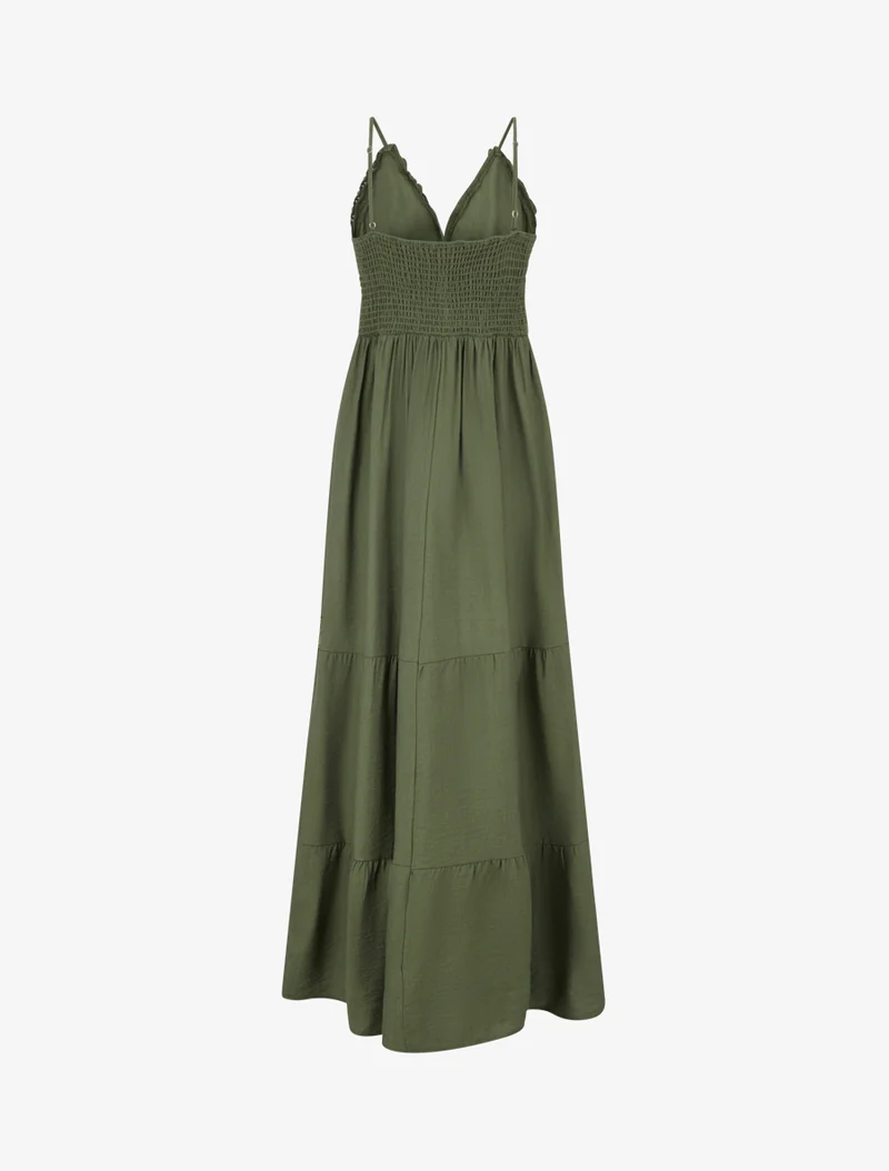 Elastisches Kleid mit Häkeleinsätzen - Kaki