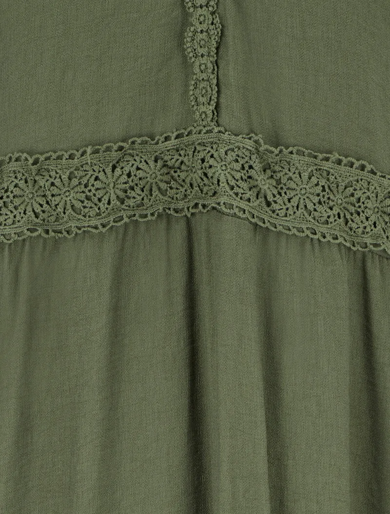 Elastisches Kleid mit Häkeleinsätzen - Kaki