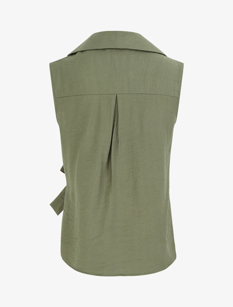 Ärmellose Bluse mit Drapierungseffekt - Kaki