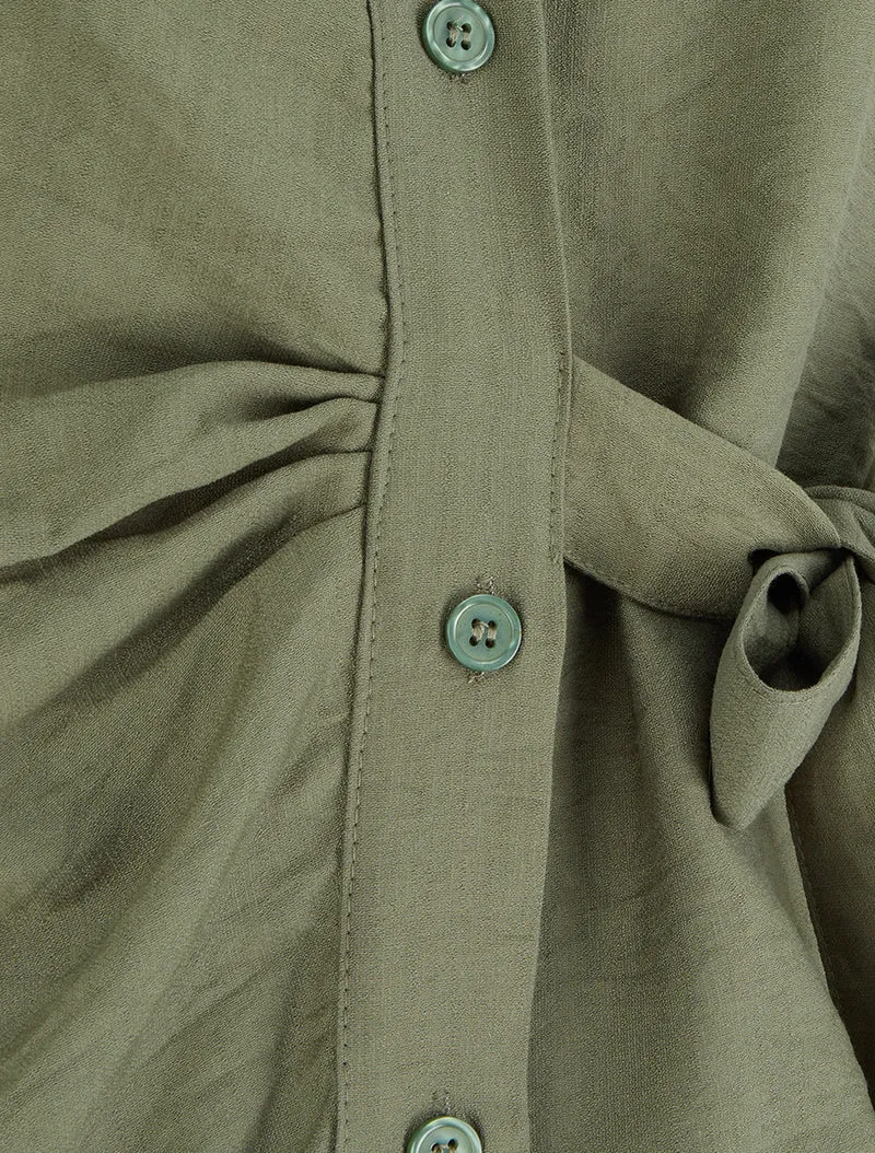 Ärmellose Bluse mit Drapierungseffekt - Kaki