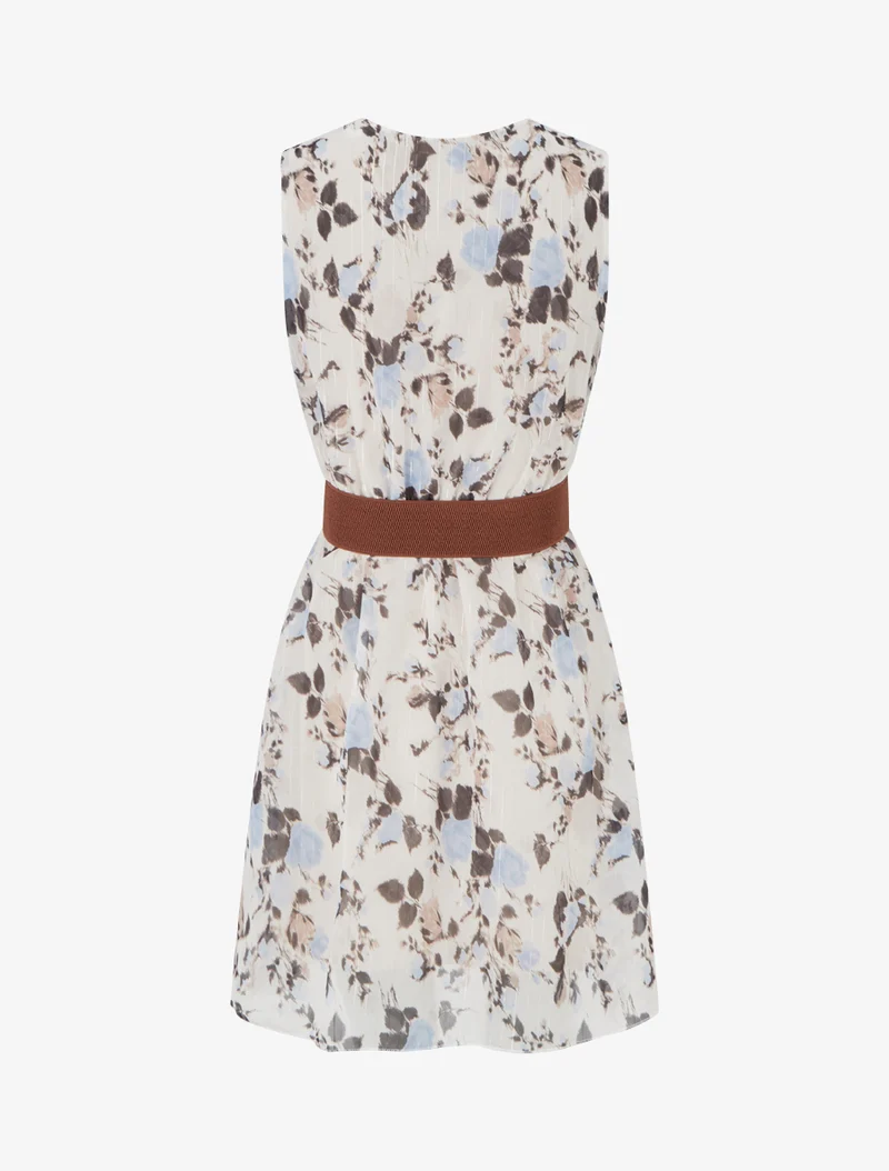 Kleid mit irisierendem Streifen- und Blumenmuster - Schwarz