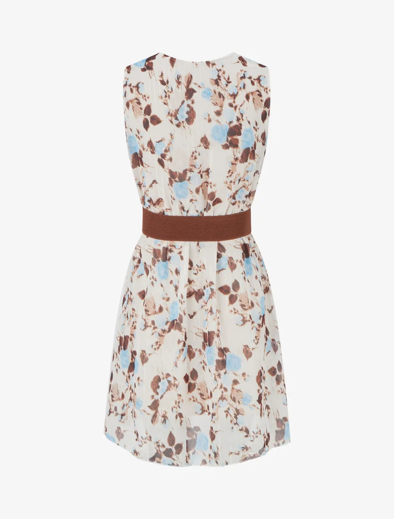 Kleid mit irisierendem Streifen- und Blumenmuster - Himmelblau
