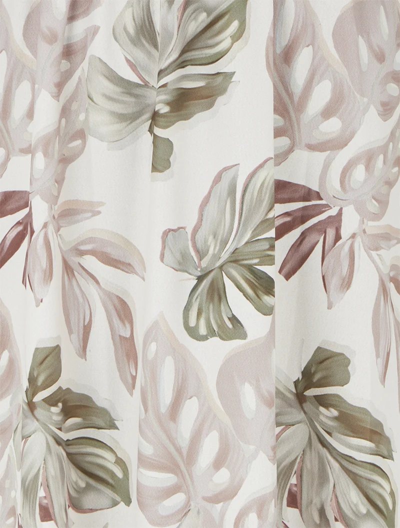 Langes Kleid mit schmalen Trägern und tropischem Print - Beige