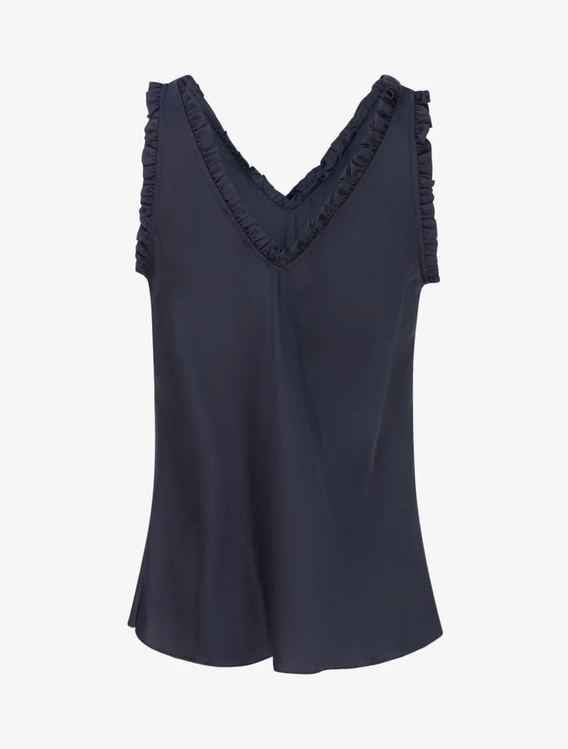 Ärmelloses Satin-Top mit Rüschenkragen - Marine