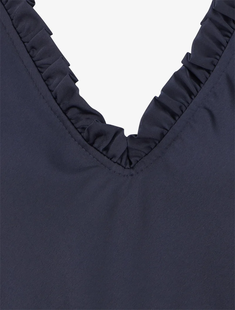 Ärmelloses Satin-Top mit Rüschenkragen - Marine