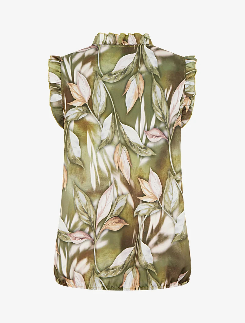Top aus satin mit blätterdruck - Kaki