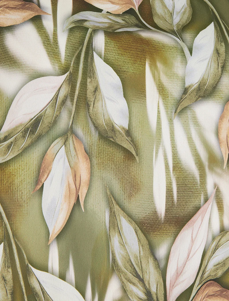 Top aus satin mit blätterdruck - Kaki