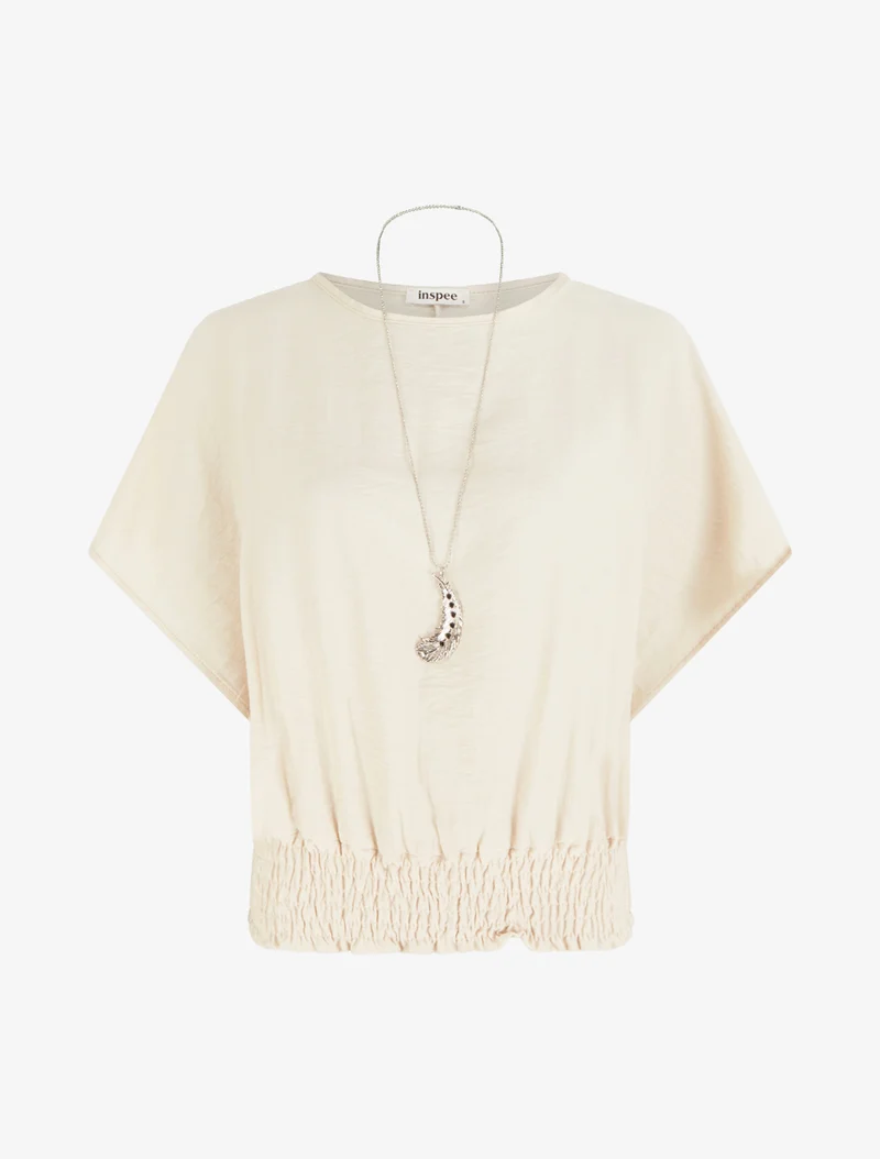 Einfarbiges Top mit kurzen Ärmeln - Beige