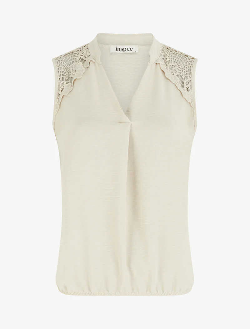 Ärmelloses Oberteil mit Stickdetail - Beige