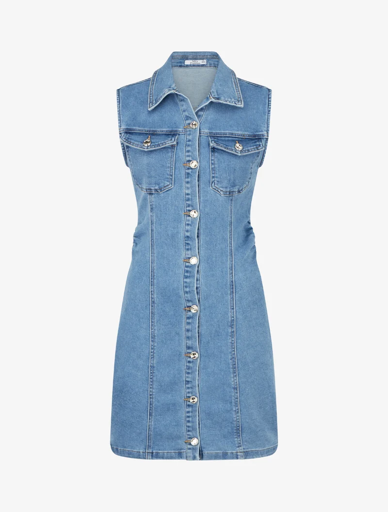 Ärmelloses, figurbetontes Jeanskleid - Blau