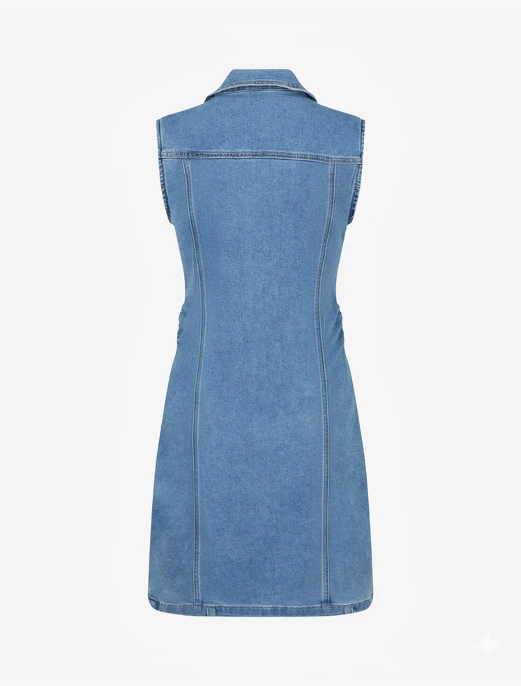 Ärmelloses, figurbetontes Jeanskleid - Blau