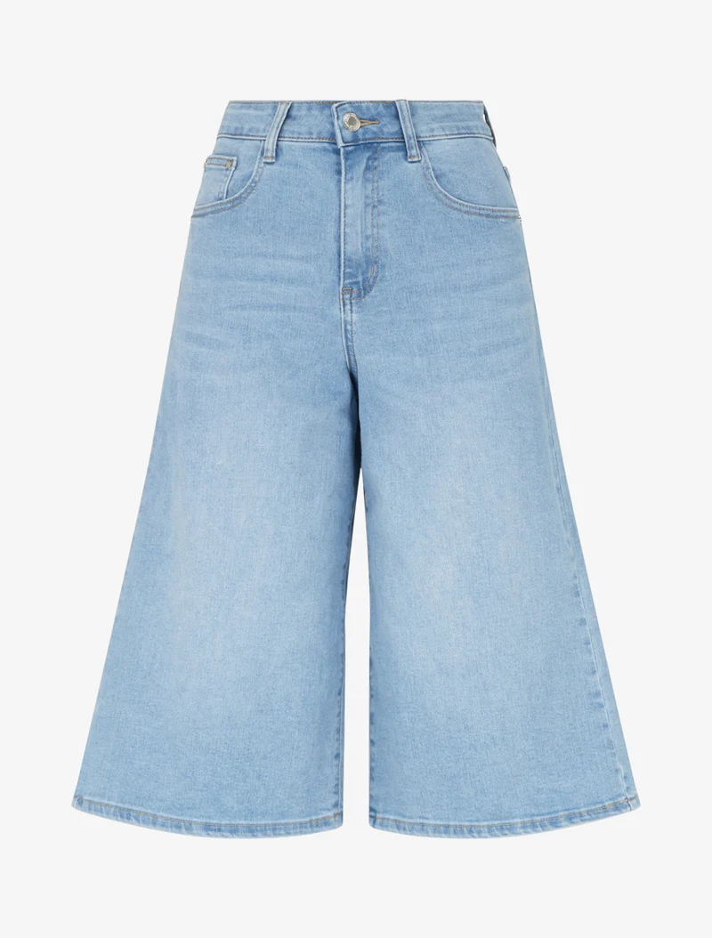 Weit geschnittener Bermuda mit hoher Taille - Blau