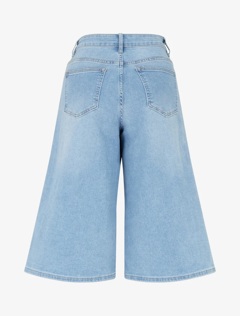 Weit geschnittener Bermuda mit hoher Taille - Blau