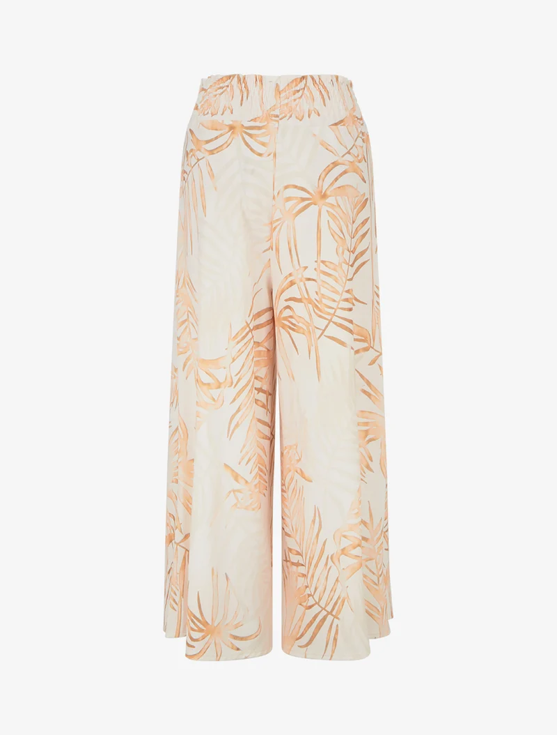 Blattbedruckte Hose mit elastischem Bund - Beige
