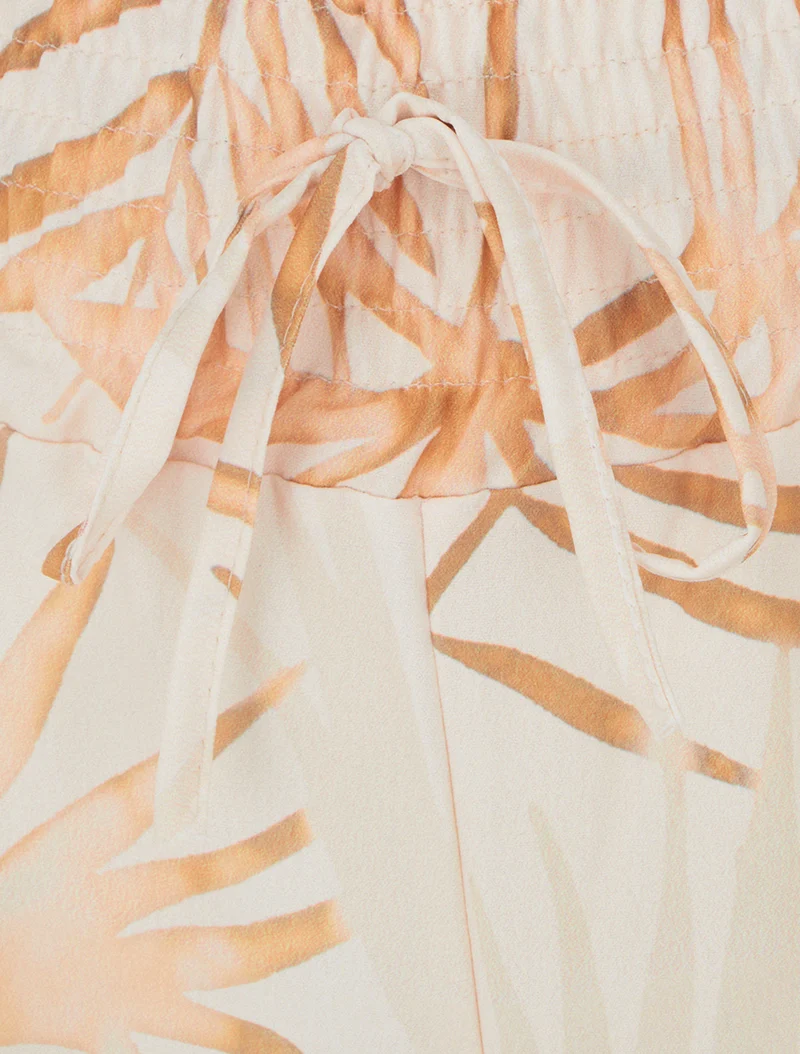 Blattbedruckte Hose mit elastischem Bund - Beige