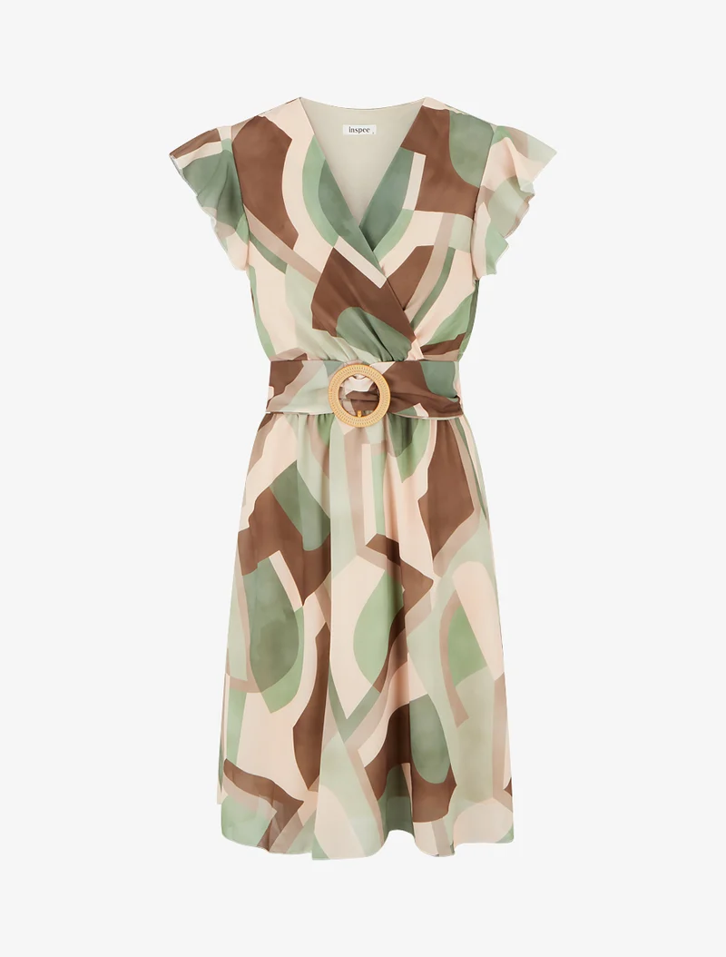 Wickelkleid mit Retro-Print - Kaki