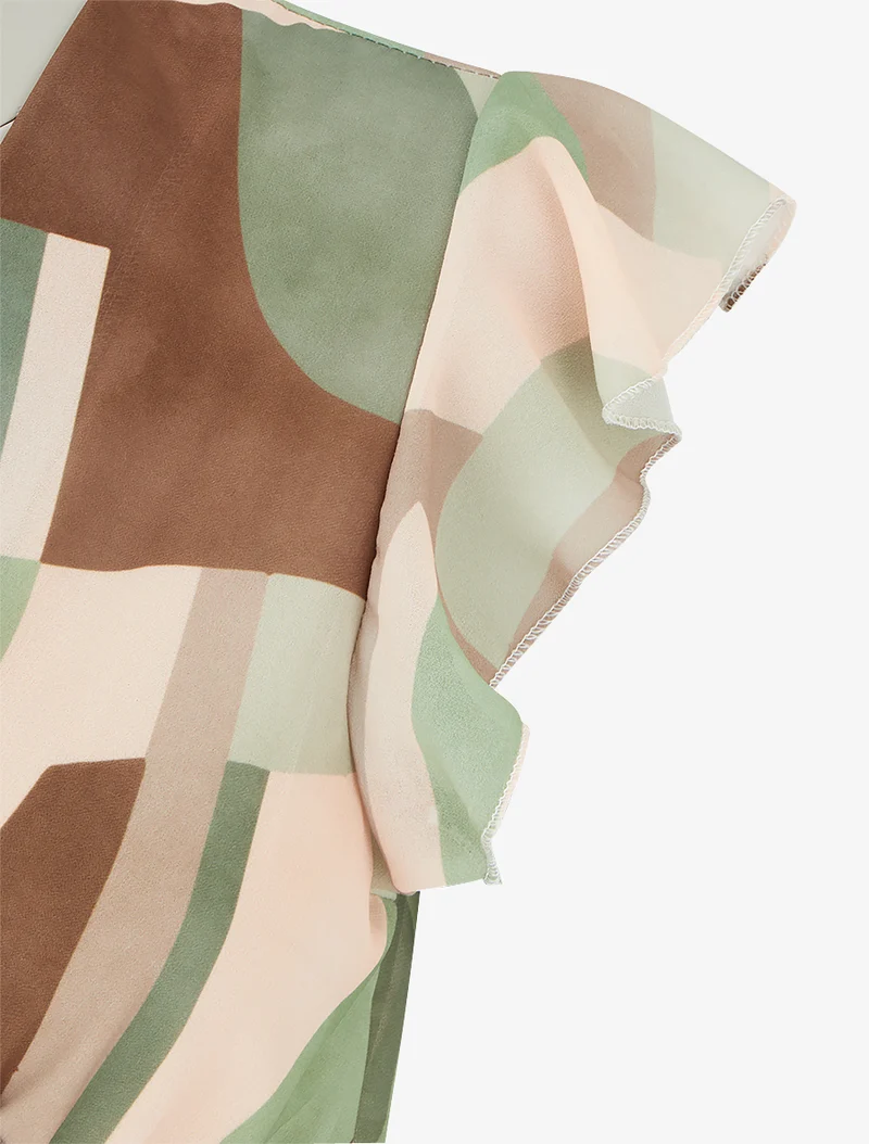 Wickelkleid mit Retro-Print - Kaki