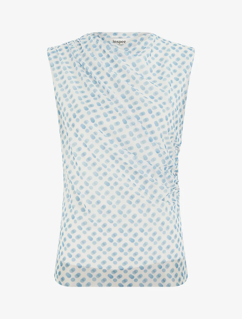 Ärmelloses Tupfen-Tüll-Top - Blau