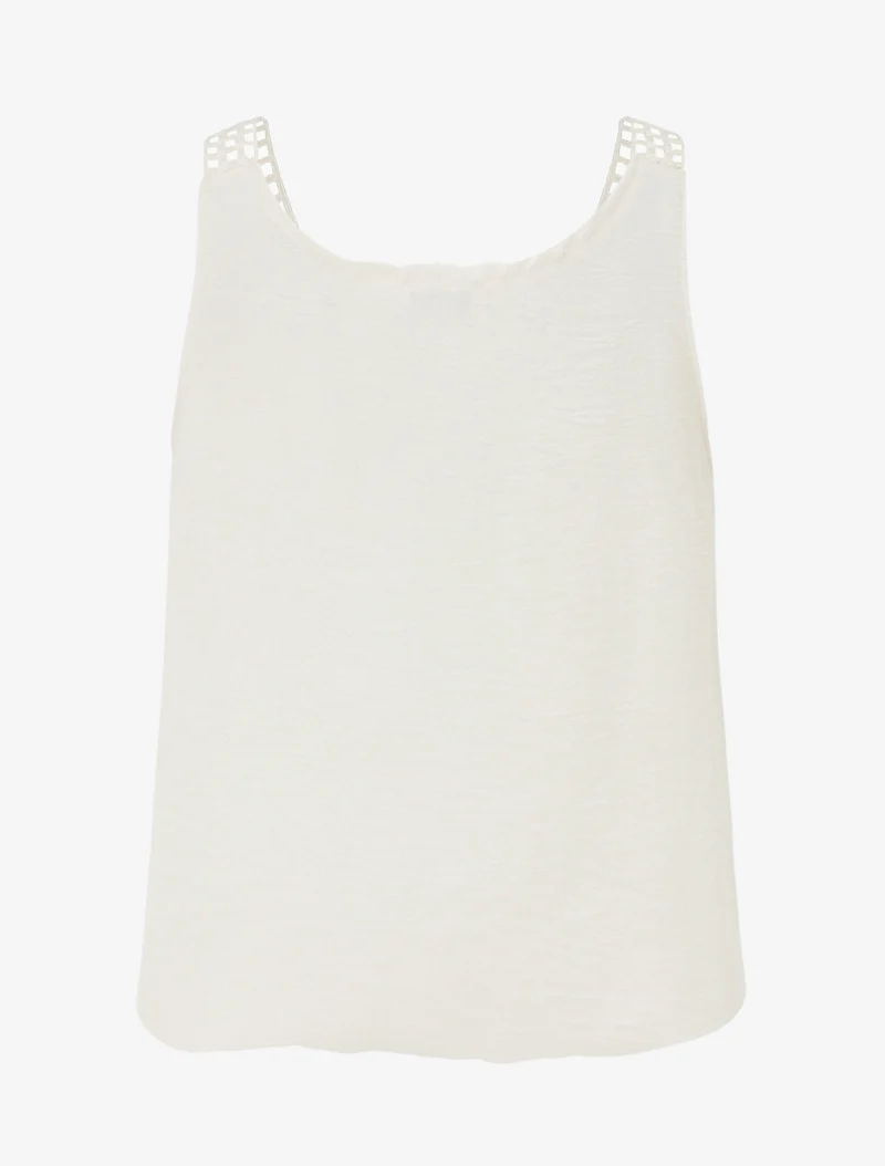 Ärmelloses Top mit Spitze und Häkelarbeit - Beige