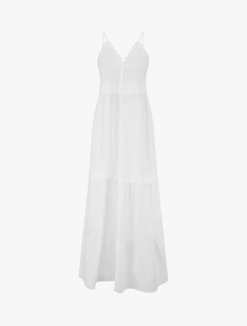 Elastisches Kleid mit Häkeleinsätzen - Weiß