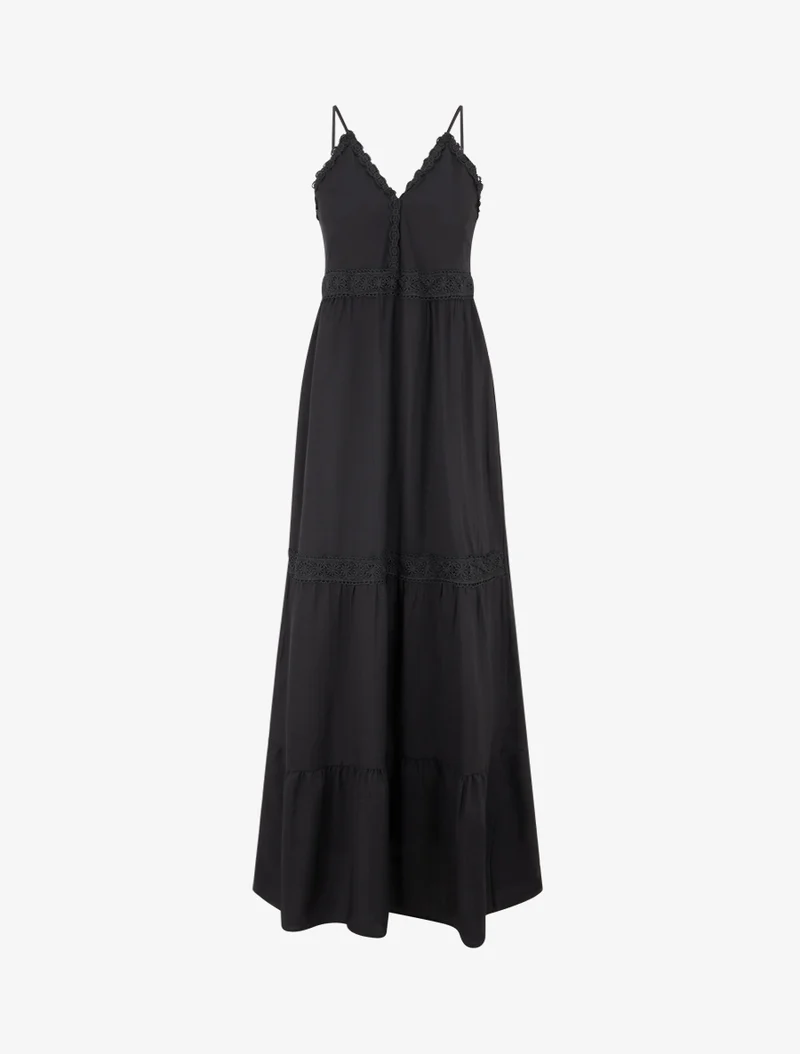Elastisches Kleid mit Häkeleinsätzen - Schwarz