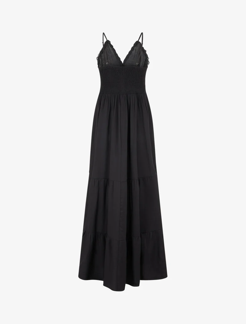 Elastisches Kleid mit Häkeleinsätzen - Schwarz