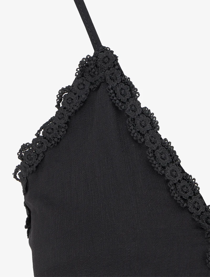 Elastisches Kleid mit Häkeleinsätzen - Schwarz