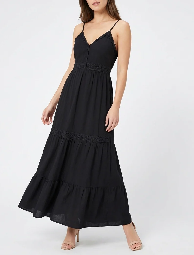 Elastisches Kleid mit Häkeleinsätzen - Schwarz