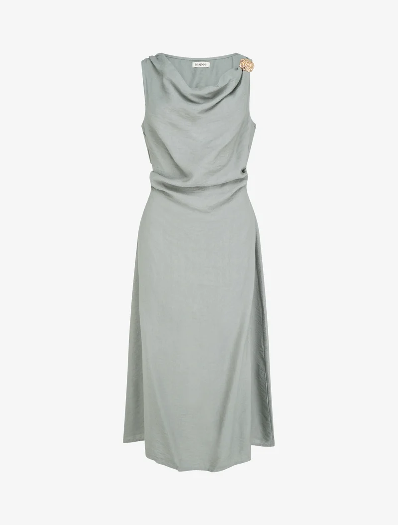 Ärmelloses langes Kleid mit Drapierungseffekt - Grün/Grau
